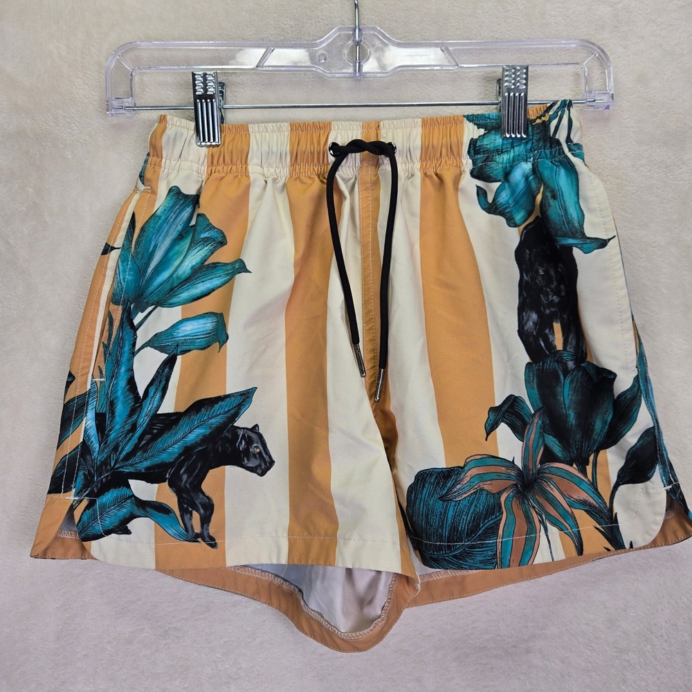 Mavrans Pantera Swim Shorts XS Panther Floral Striped‎ Drawstring Beach UPF Pool